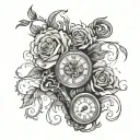 long clock tattoo with key and rose background tattoo design idea