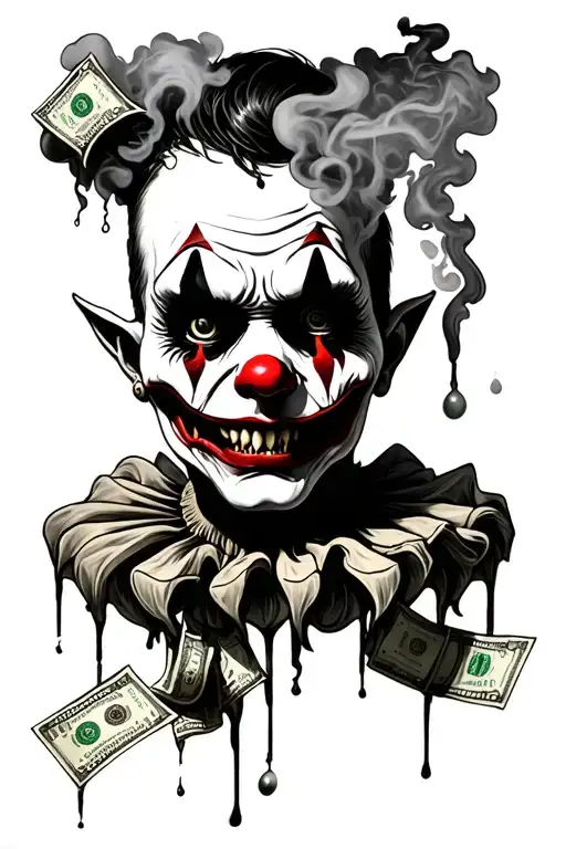 money evil smoke dead clown teeth honor wicked twisted  tattoo design idea