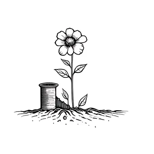 There is a mine sticking out of the ground, and a flower is growing out of it. tattoo design idea