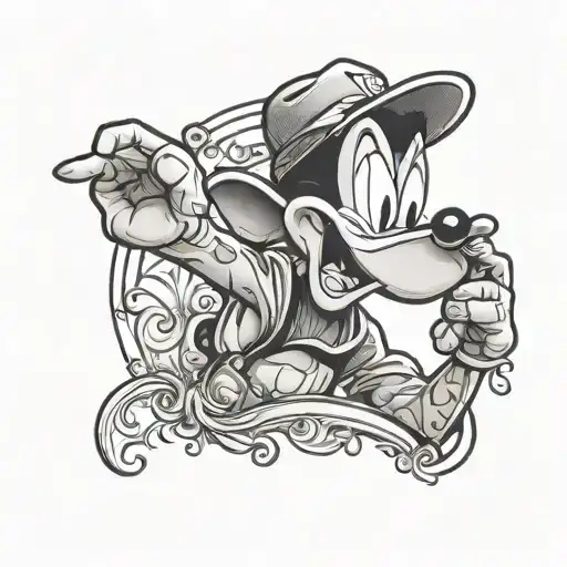 20 with the Disney goofy character surrounded tattoo design idea