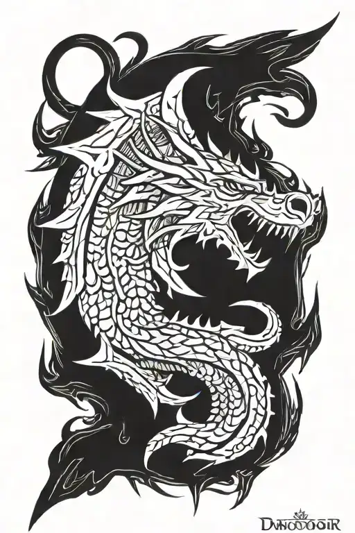 cyber sigilism with dragonborn written in the dragon language from the elder scrolls tattoo design idea