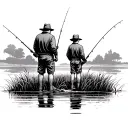 Father and son: They stand sideways on the bank, both with fishing rods in their hands. Their postures can show how they tattoo design idea