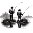 Father and son: They stand sideways on the bank, both with fishing rods in their hands. Their postures can show how they tattoo design idea