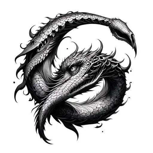 Elaborate Ouroboros tattoo design idea
