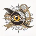 Eye of Ra inside the globe pointing out the cardinal points and names tattoo design idea