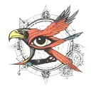 Eye of Ra inside the globe pointing out the cardinal points and names tattoo design idea