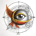 Eye of Ra inside the globe pointing out the cardinal points and names tattoo design idea