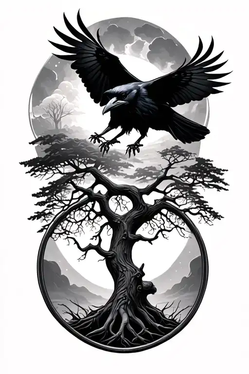 raven flying over tree of life tattoo tattoo design idea