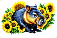 wombat surrounded by sunflowers tattoo design idea