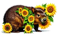 wombat surrounded by sunflowers tattoo design idea