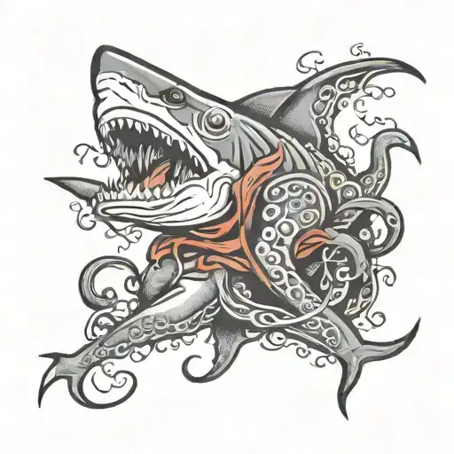 shark fighting octopus wrapped tattoo design idea
