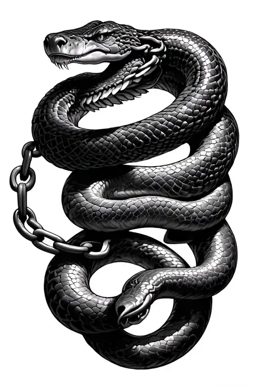 Snake made out of large chain links go around the arm tattoo design idea