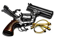 flintlock dueling pistol next to pair of gold frame eyeglasses tattoo design idea