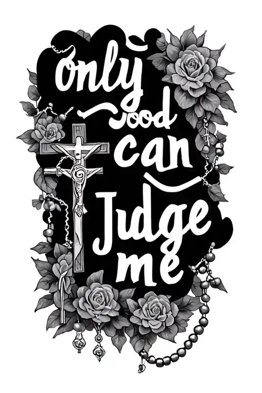 quote that says "only god can judge me" with a rosary around it. nothing else tattoo design idea