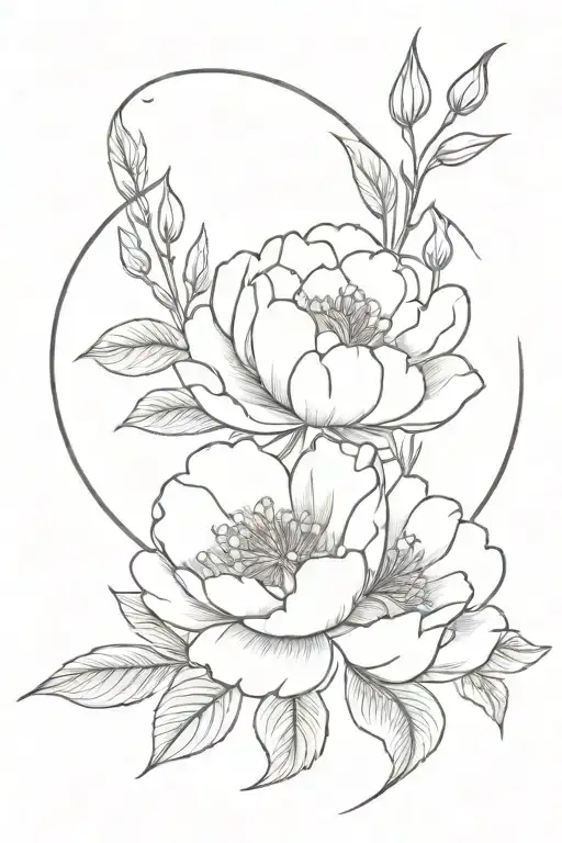 peony flowers, california poppies, moon, snake, spiral, venus star, eucalyptus, crown tattoo design idea