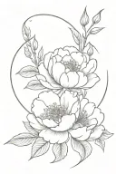 peony flowers, california poppies, moon, snake, spiral, venus star, eucalyptus, crown tattoo design idea