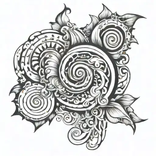 swirly sharp detailed line work y2k style tattoo design idea