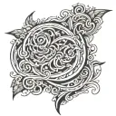 swirly sharp detailed line work y2k style tattoo design idea