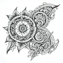 swirly sharp detailed line work y2k style tattoo design idea