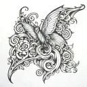 swirly sharp detailed line work y2k style tattoo design idea