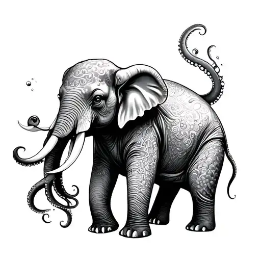 elephant octopus hybrid underwater scene featuring tattoo design idea