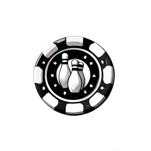 poker chip, bowling pins in the center tattoo design idea