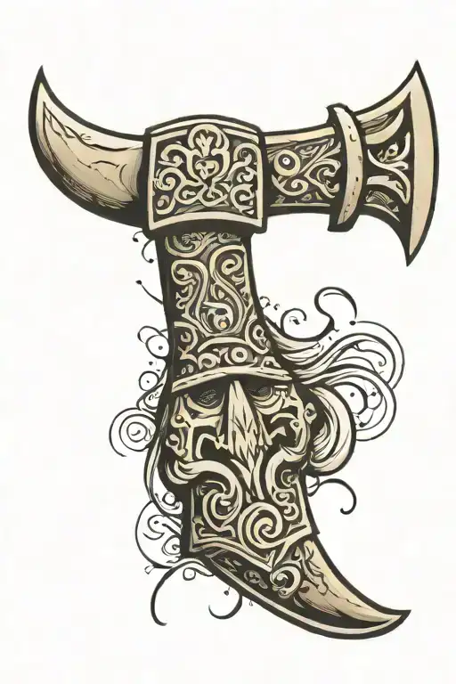 viking axe, battle worn tattoo design idea