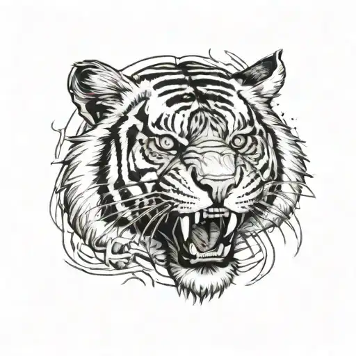 A basketball court with a tiger roaring in the background tattoo design idea
