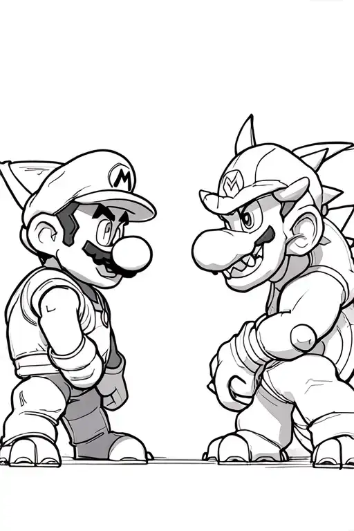 n64 Mario facing off against bowser overlooking all tattoo design idea