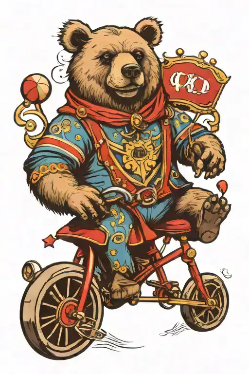 circus bear tricycle on a coat of arms tattoo design idea