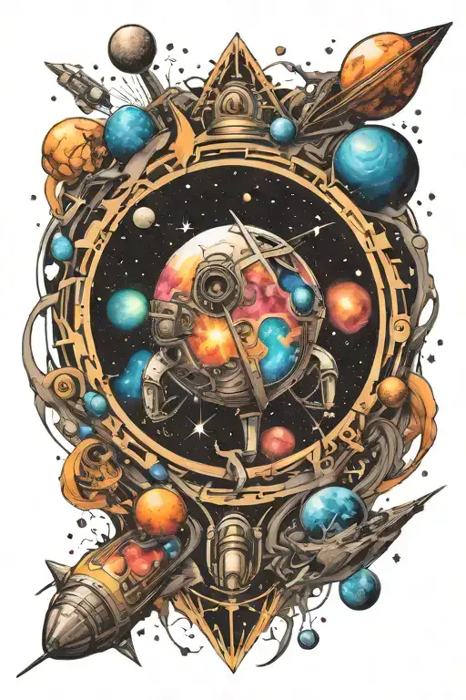 space travel, galaxy filled with stars shining tattoo design idea