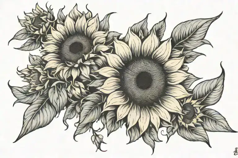 Be strong and courageous with delicate sunflower flowers around you tattoo design idea
