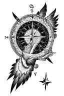forearm tattoo symbolising freedom, travel, strength, time and compass direction tattoo design idea