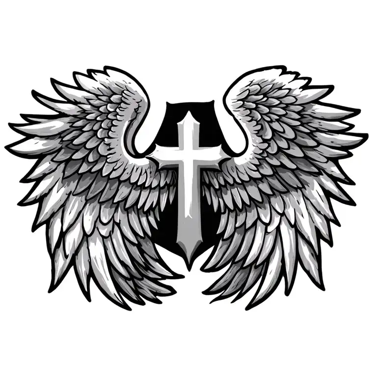 cross with wings spread wide tattoo design idea