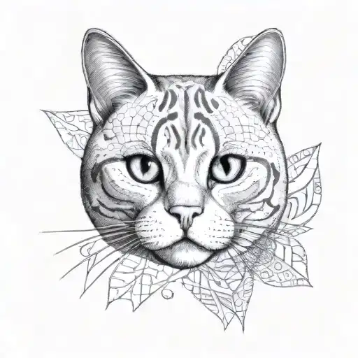 British Shorthair cat face maori style tattoo design idea