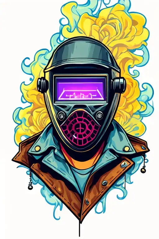 welding mask and smoke tattoo design idea