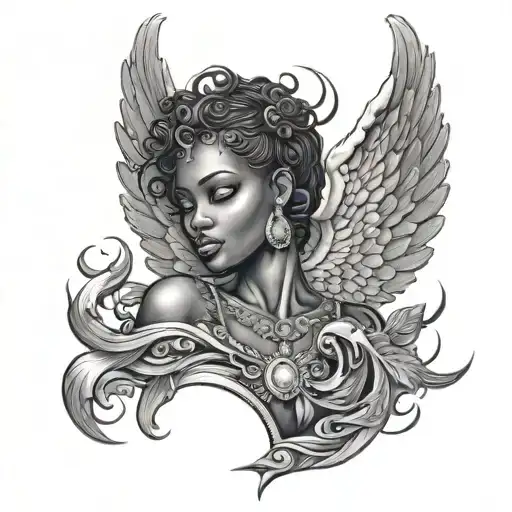 black African angel tattoo design idea