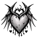 A sigillary styled succubus womb tattoo. It has a large heart with pointy wings on the sides. There are smaller hearts  tattoo design idea