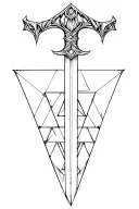 Sword with geometric triangles overlapping bottom of blade  tattoo design idea