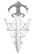 Sword with geometric triangles overlapping bottom of blade  tattoo design idea