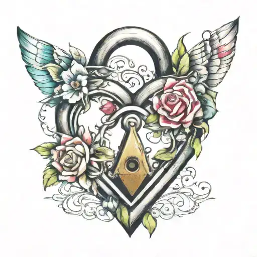 colorful infinity triangle blooming heart lock shaped heart tattoo design idea