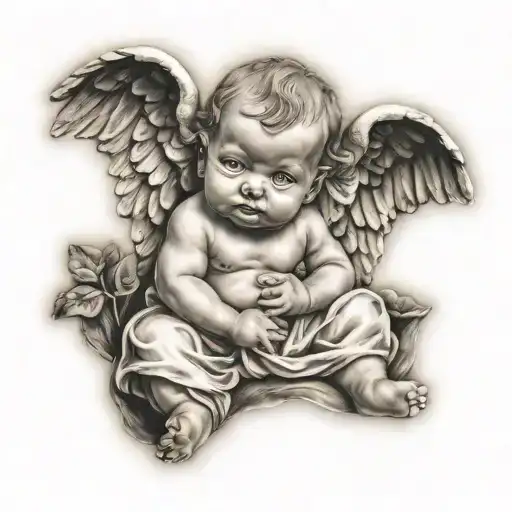 baby angel statue tattoo design idea