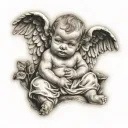 baby angel statue tattoo design idea