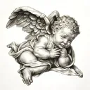 baby angel statue tattoo design idea