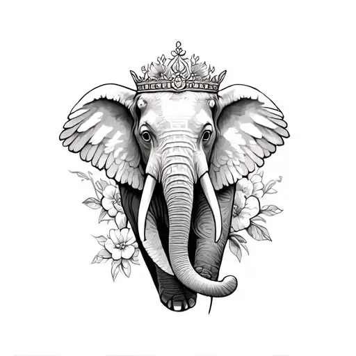 Elephant, flowers , royalty,  perseverance,  enlightenment,  angelic tattoo design idea