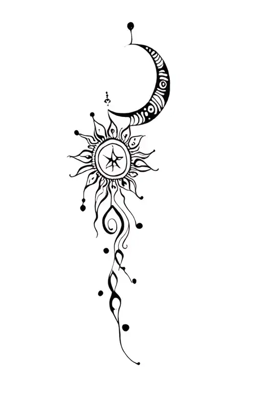 henna tattoo with sun and moon tattoo design idea