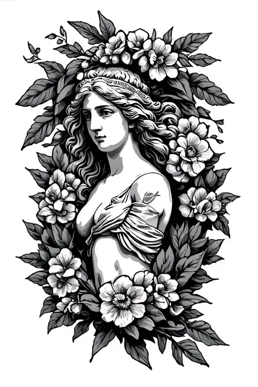 text pressure is a privilege and beneth greek goddes Nike, greek colums and laures wreath tattoo design idea
