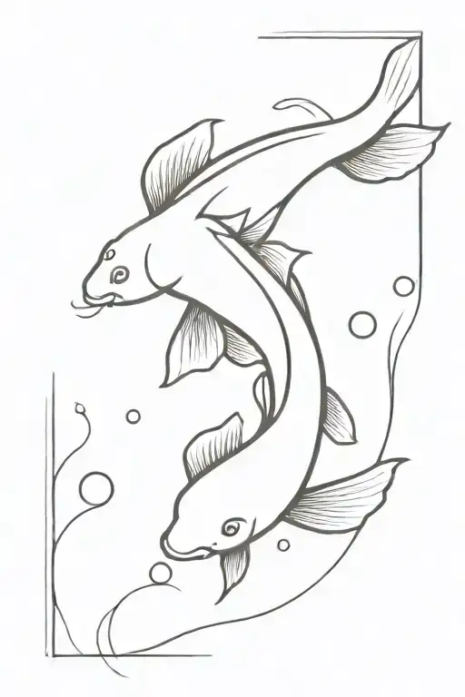 feminine line work tattoo of a koi fish swimming upstream tattoo design idea