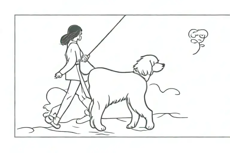 a girl walking a bichon dog tattoo design idea
