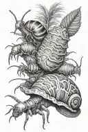 a snail, spider, isopod, millipede, and pray mantis tattoo design idea